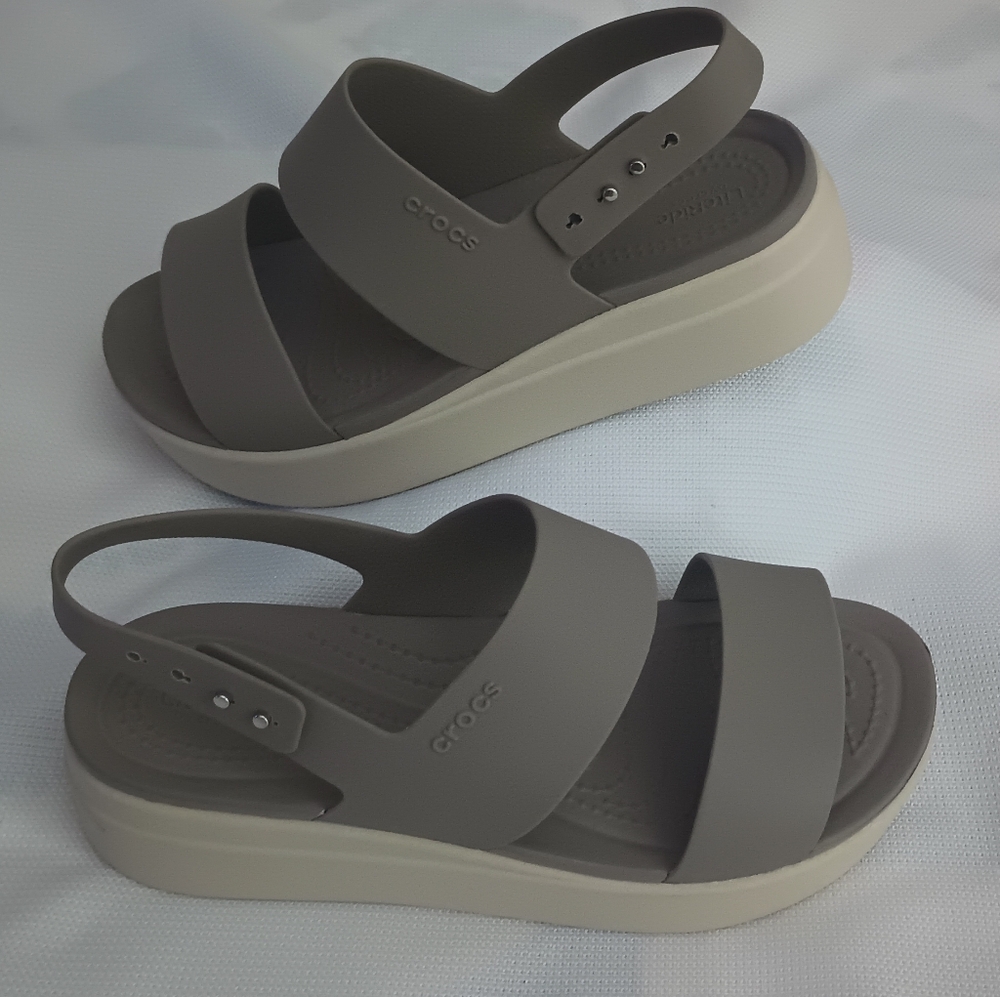 CROCS Women's Platform Sandals in Taupe and Cream